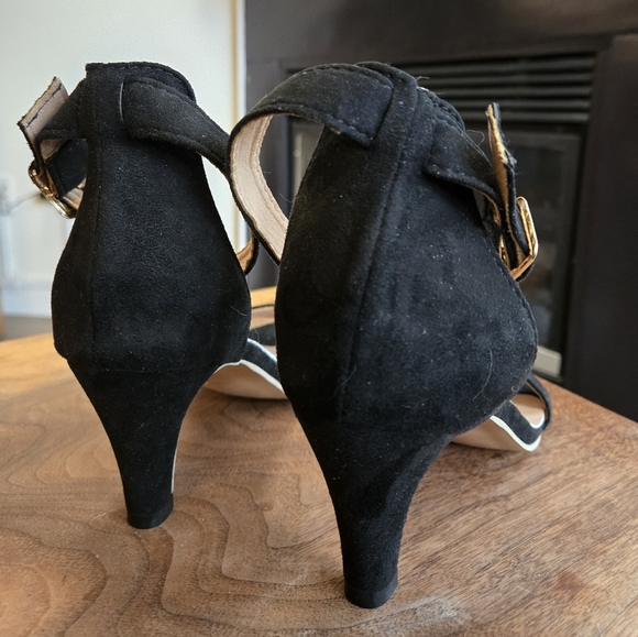 DONATED - Black Velvet Open Toe Sandals with 3" Heels and Adjustable Ankle Strap - Picture 8 of 11